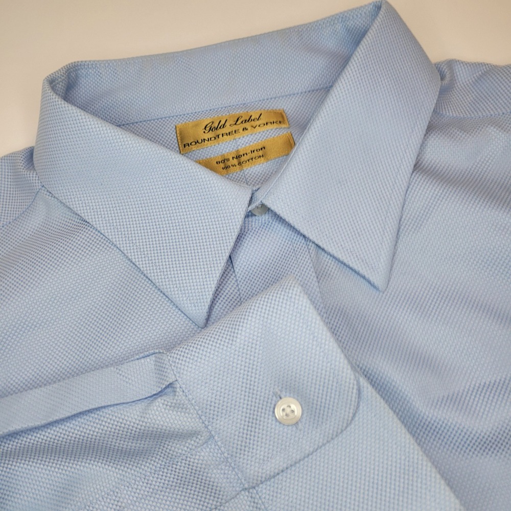 Roundtree & Yorke Gold Label Shirt Mens 18.5 35 Big Blue Non-Iron Dobby Good
